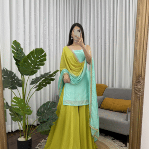 festival special sequence with thread work top palazzo & dupatta set