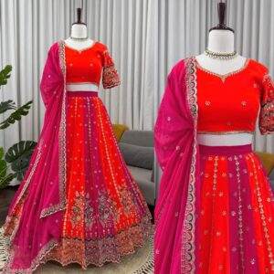 wedding special thread & sequin work lehenga choli with dupatta – faux georgette 