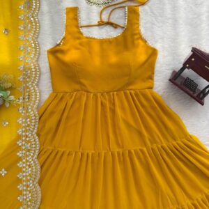 haldi outfit lace border work anarkali & dupatta – faux georgette 