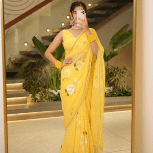 party wear printed pleated lehenga saree with full picho work