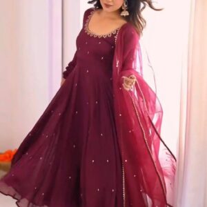 wedding special embroidery sequence work gown set