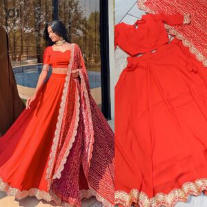 designer red georgette lehenga set