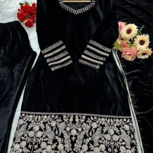 new designer velvet kurti plazzo set with dupatta 