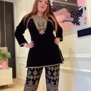 new designer velvet kurti plazzo set with dupatta 