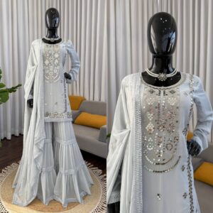 faux georgette sequence work top sharara & dupatta set – elegant festive & wedding wear (copy)